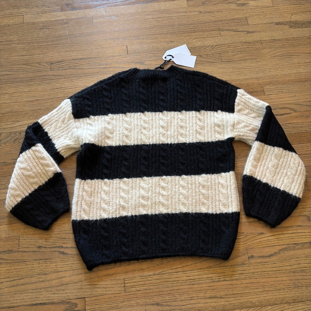 English Factory Endless Rose Striped Cable Knit Sweater Black White Small NWT